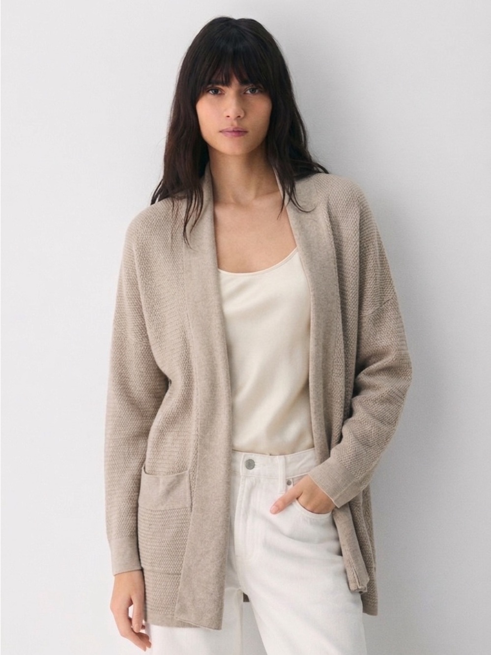 WILFRED Women's Silk-Cashmere Long Sleeve Open Cardigan - Beige, Small